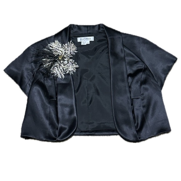 Kay Unger Jackets & Blazers - 🧥💎 KAY UNGER Vintage Silk Shrug | Black Satin Embellished Bolero Sz 8